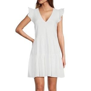 Antonio Melani White Tiered Dress with flutter sleeves